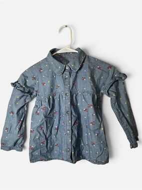GAP Blue Floral Chambray Button Jacket